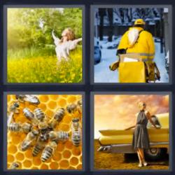 4 fotos 1 palabra 8 letras abejas en panal