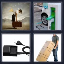 4 fotos 1 palabra 8 letras cajas, surtidor, cargador, maleta