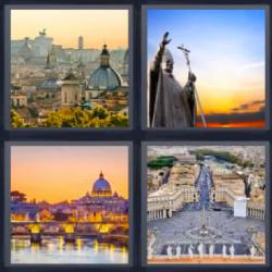 Respuesta 4 fotos 1 palabra 8 letras ciudad vista desde arriba con una cúpula, plaza, estatua religiosa, ciudad junto a un río