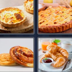 4 fotos 1 palabra 8 letras ensaimadas, pan de dulce, croissants, desayuno, tarta
